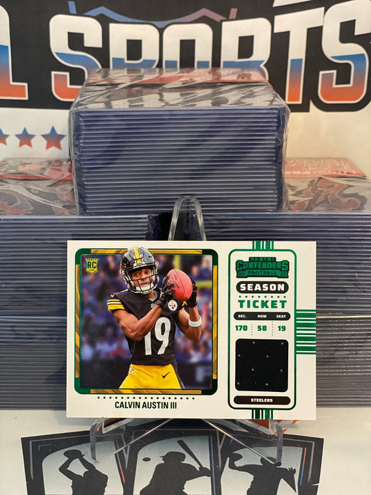 2022 Panini Contenders (Green, Rookie Ticket Relic) Calvin Austin III #RSV-CAU