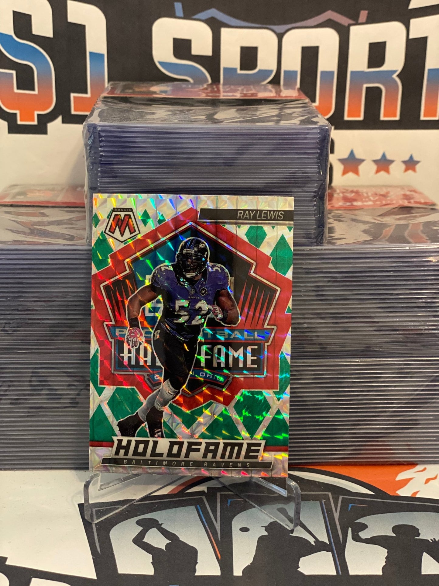 2022 Panini Mosaic (Green Prizm, Hall of Fame) Ray Lewis #HF-6