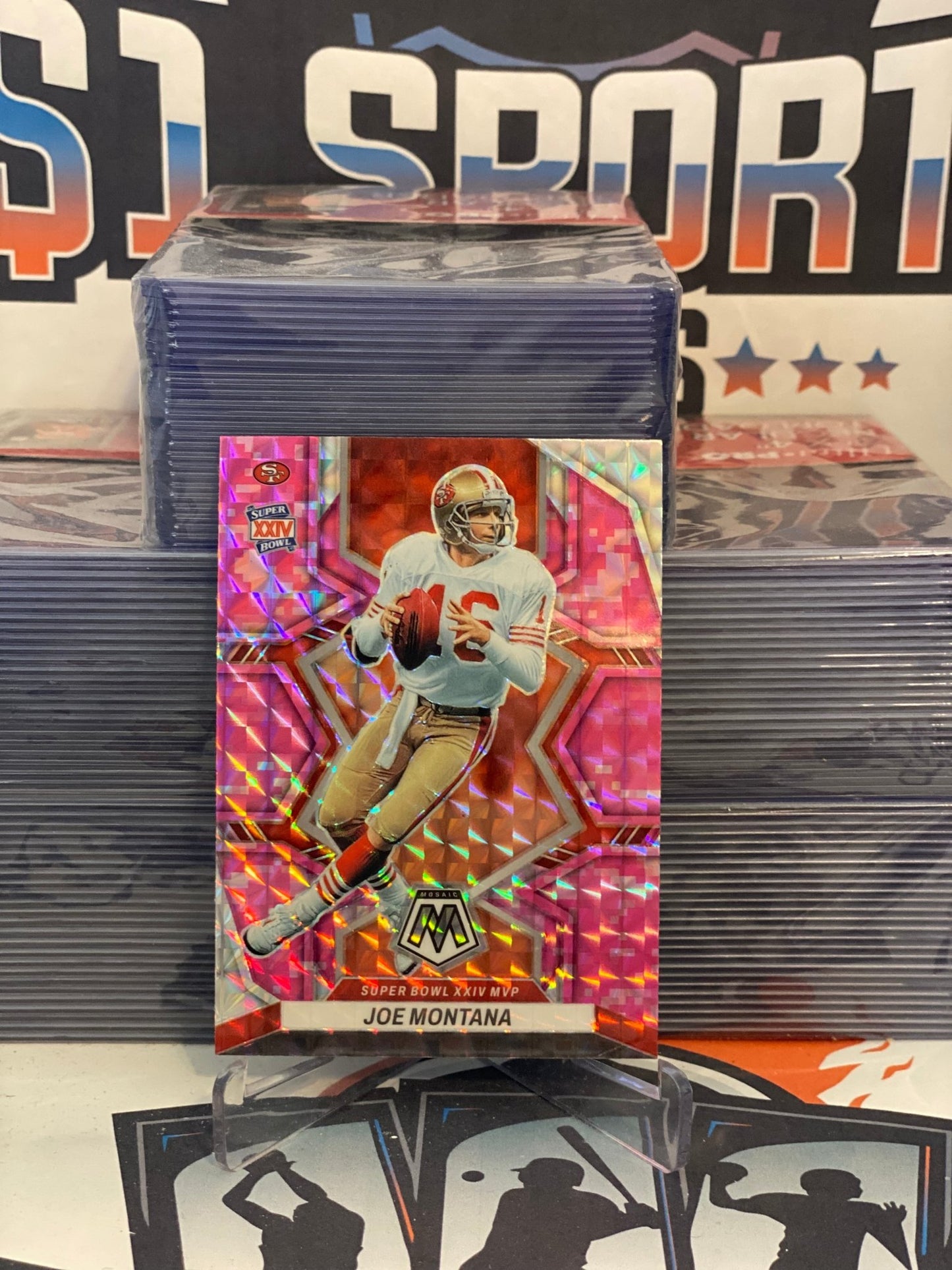 2022 Panini Mosaic (Pink Camo Prizm, Super Bowl MVPs) Joe Montana #296