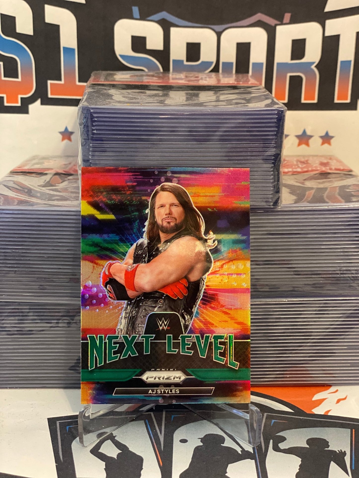 2022 Panini Prizm WWE (Green Prizm, Next Level) AJ Styles #13