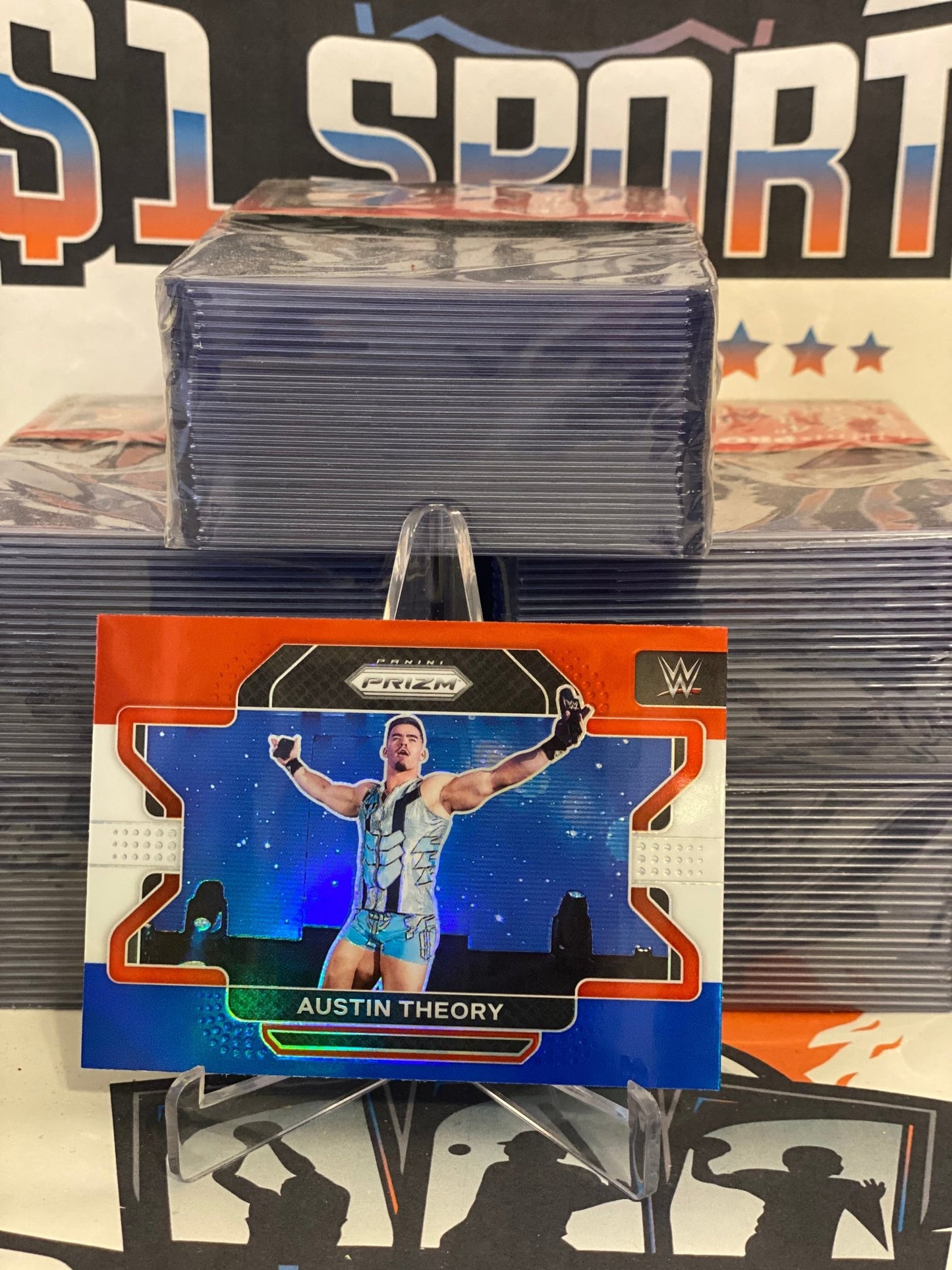 2022 Panini Prizm WWE (Red White Blue Prizm) Austin Theory #87