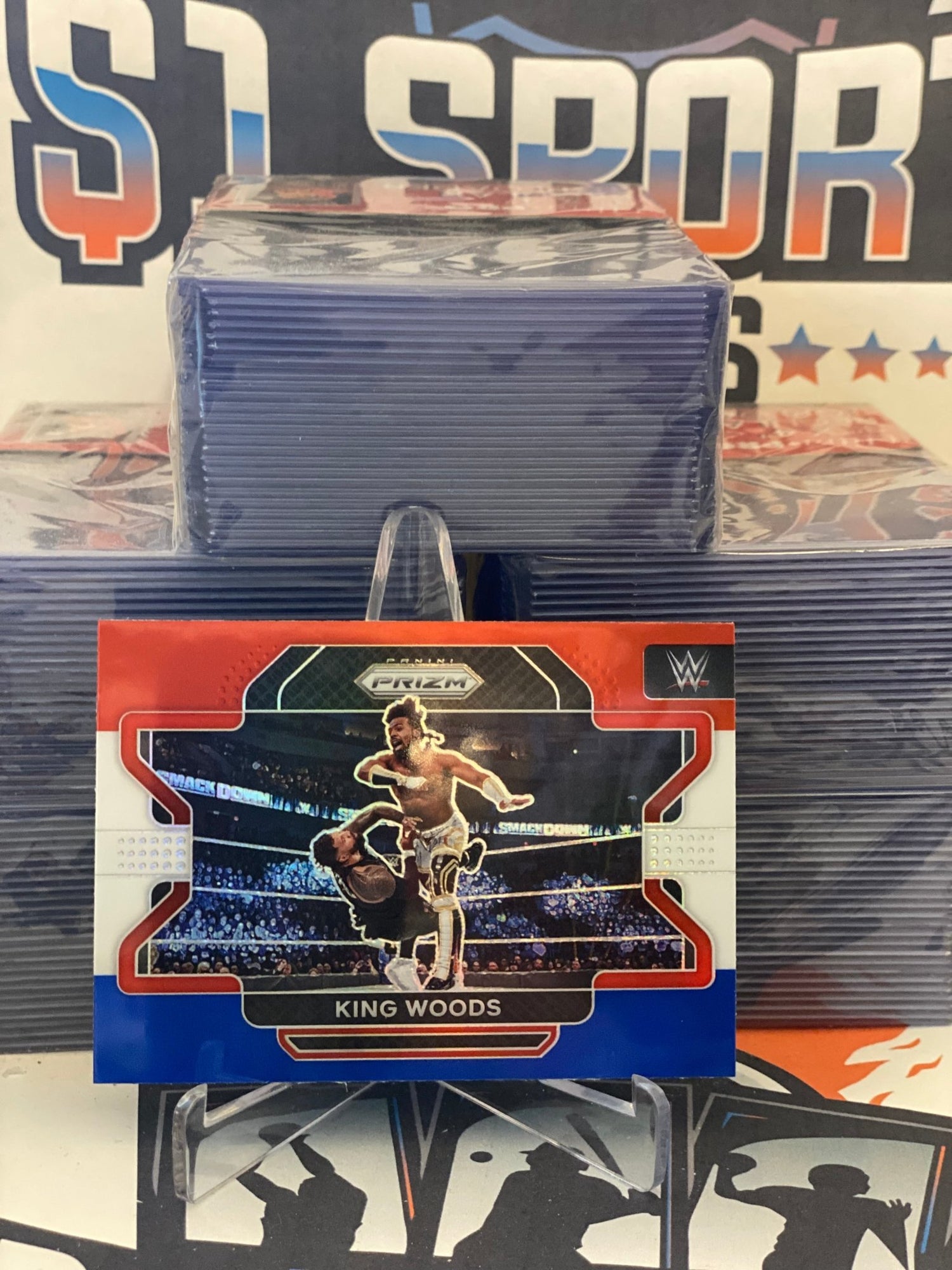 2022 Panini Prizm WWE (Red White Blue Prizm) King Woods #24