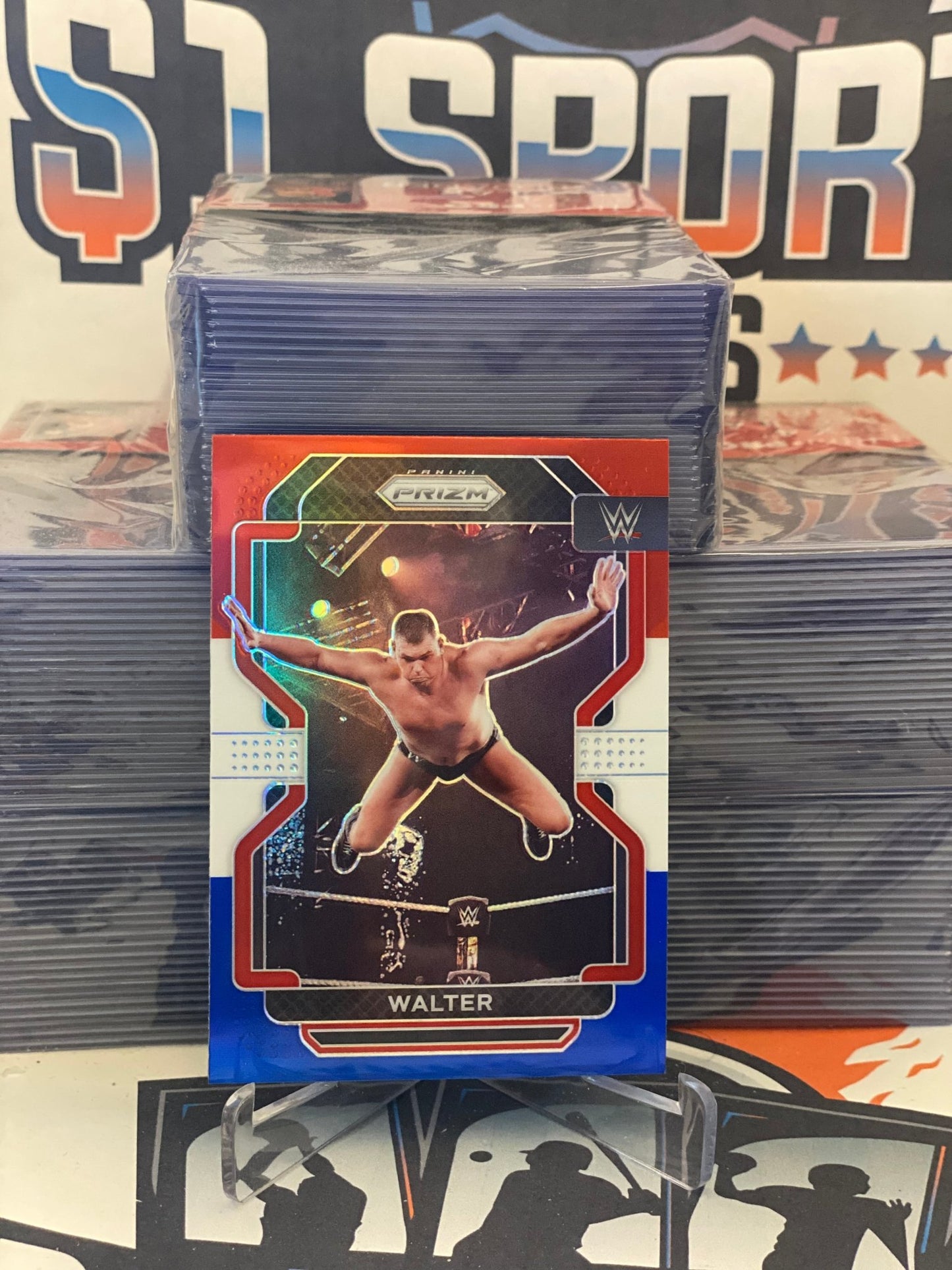 2022 Panini Prizm WWE (Red White Blue Prizm) Walter #140