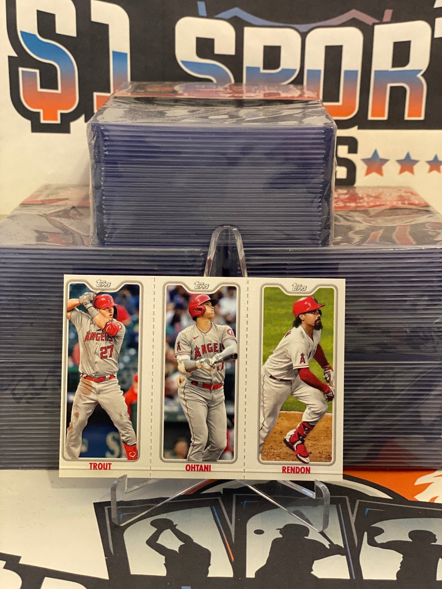 2022 Topps Opening Day (Triple Play) Mike Trout, Shohei Ohtani, Anthony Rendon #TPC-1