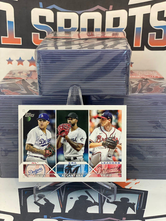 2023 Topps (NL ERA Leaders) Luis Urias, Sandy Alcantara, Max Fried #211