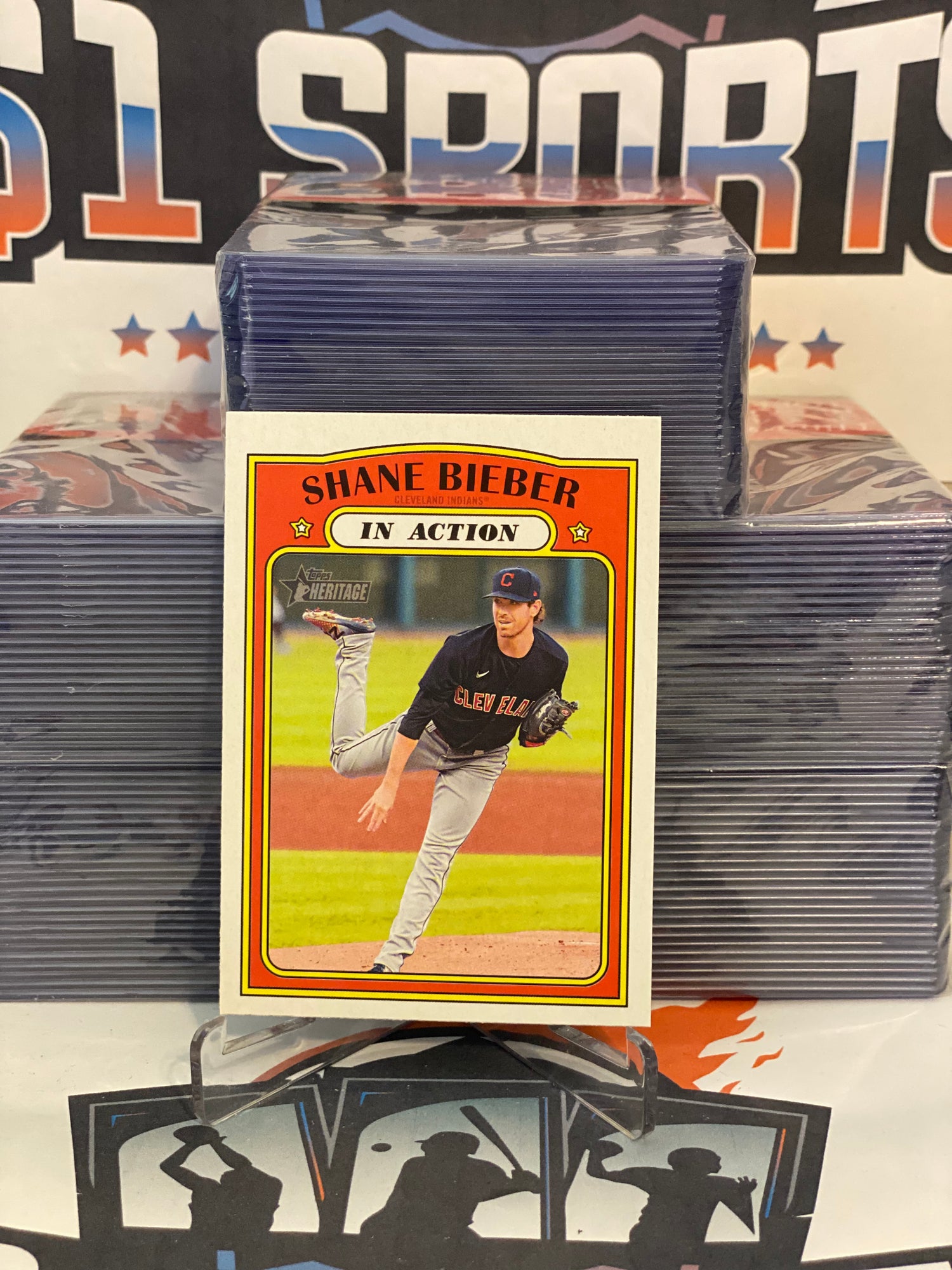 2021 Topps Heritage (In Action) Shane Bieber #48