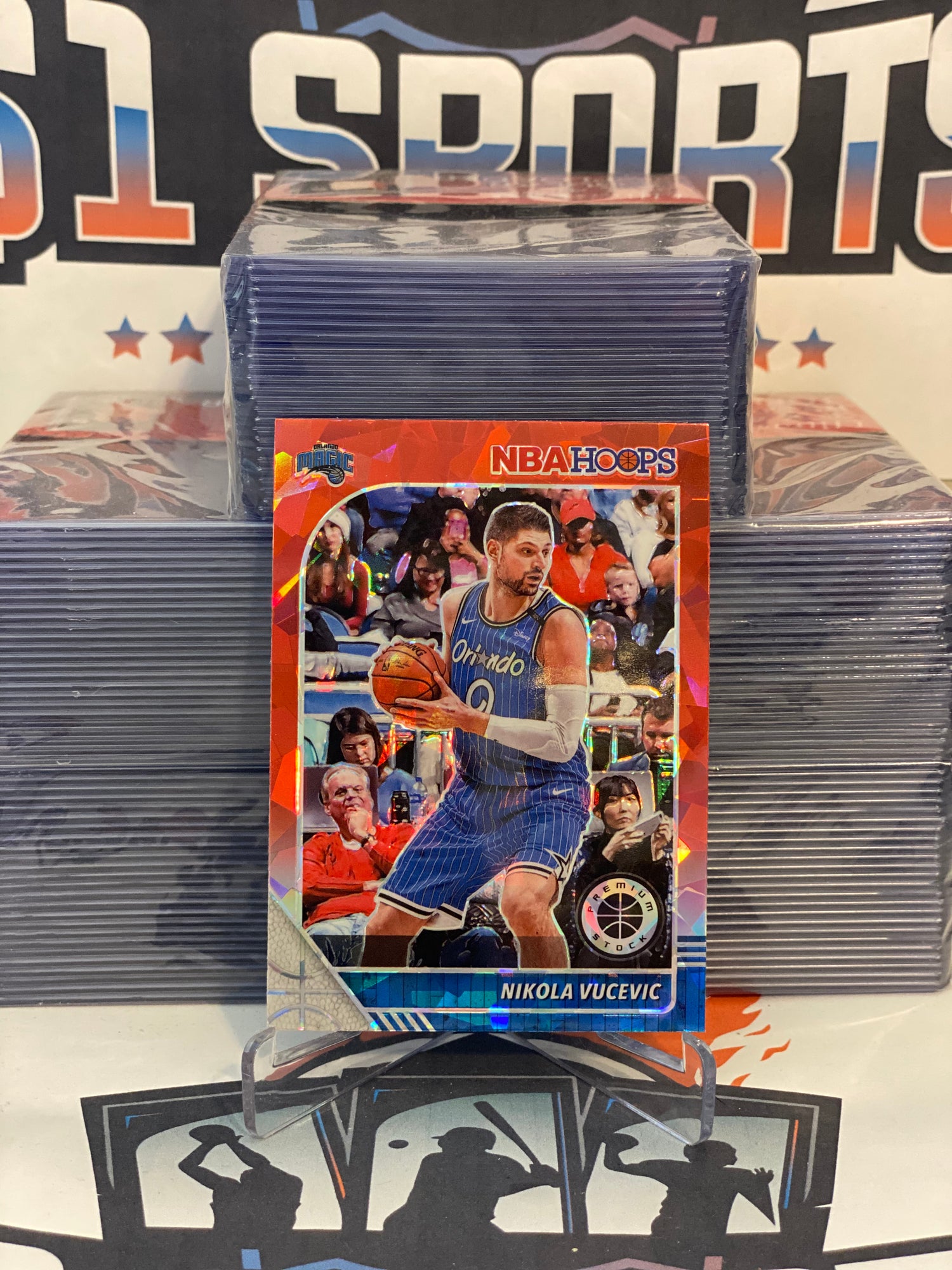 2019 Hoops Premium Stock (Red Cracked Ice Prizm) Nikola Vucevic #142