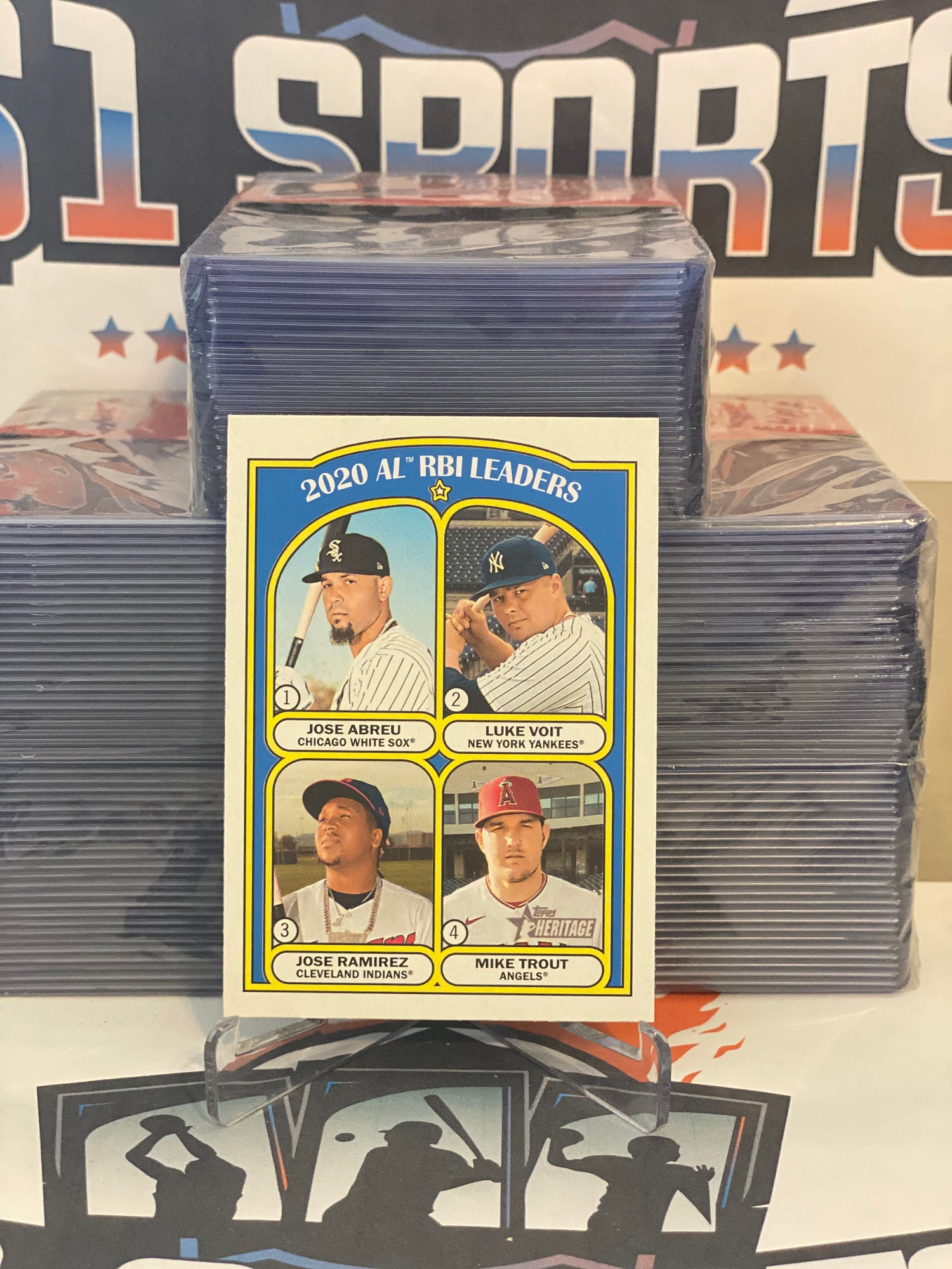 2021 Topps Heritage (2020 AL RBI Leaders) Mike Trout, Jose Abreu, Luke Voit, Jose Ramirez #88