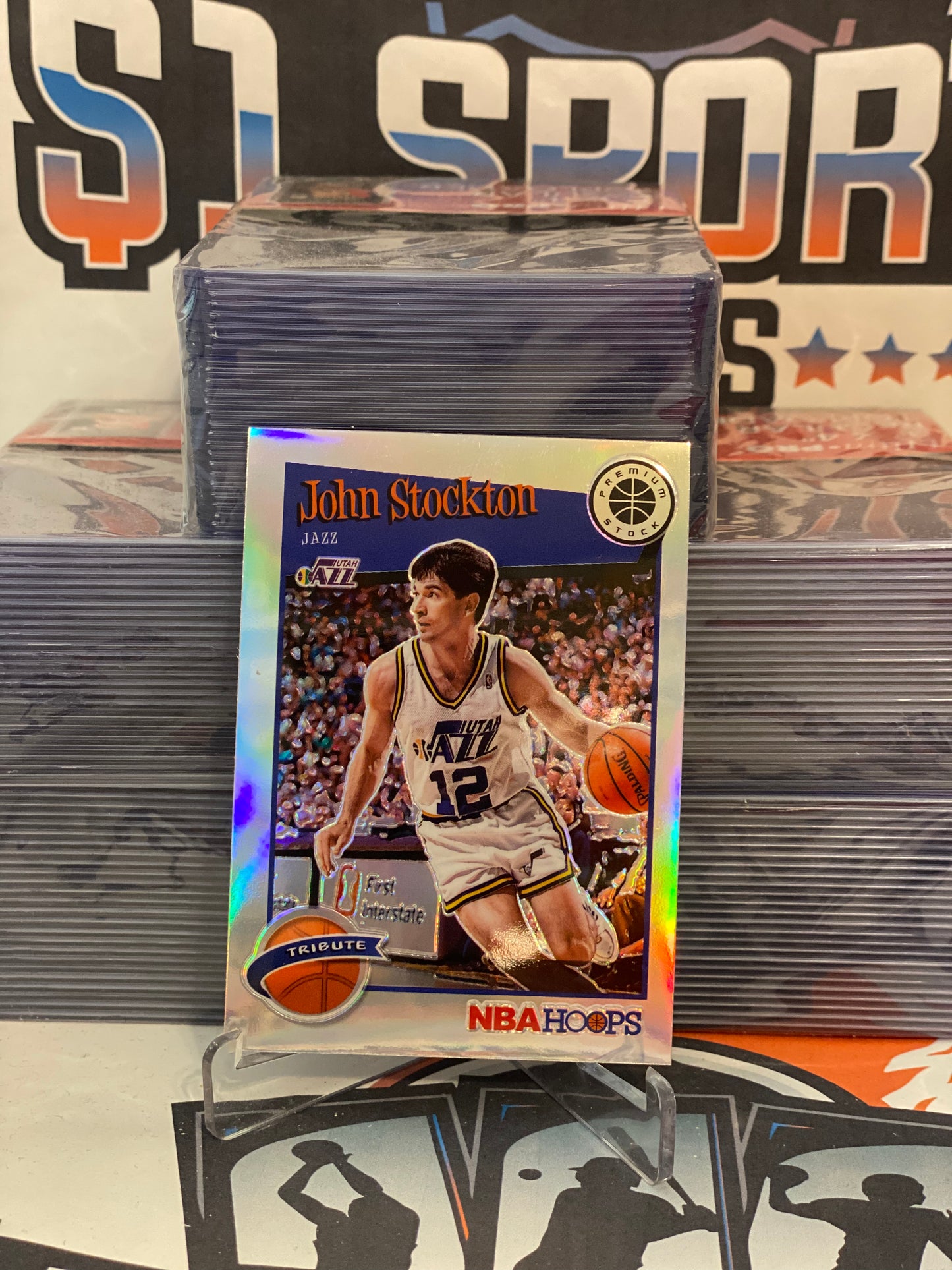 2019 Hoops Premium Stock (Silver Prizm, Tribute) John Stockton #292