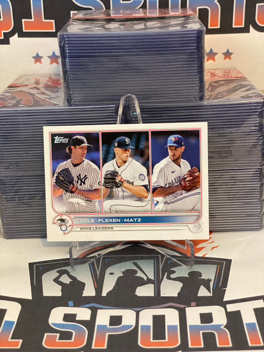2022 Topps (A.L. Wins Leaders) Gerrit Cole, Chris Flexen & Steven Matz #270