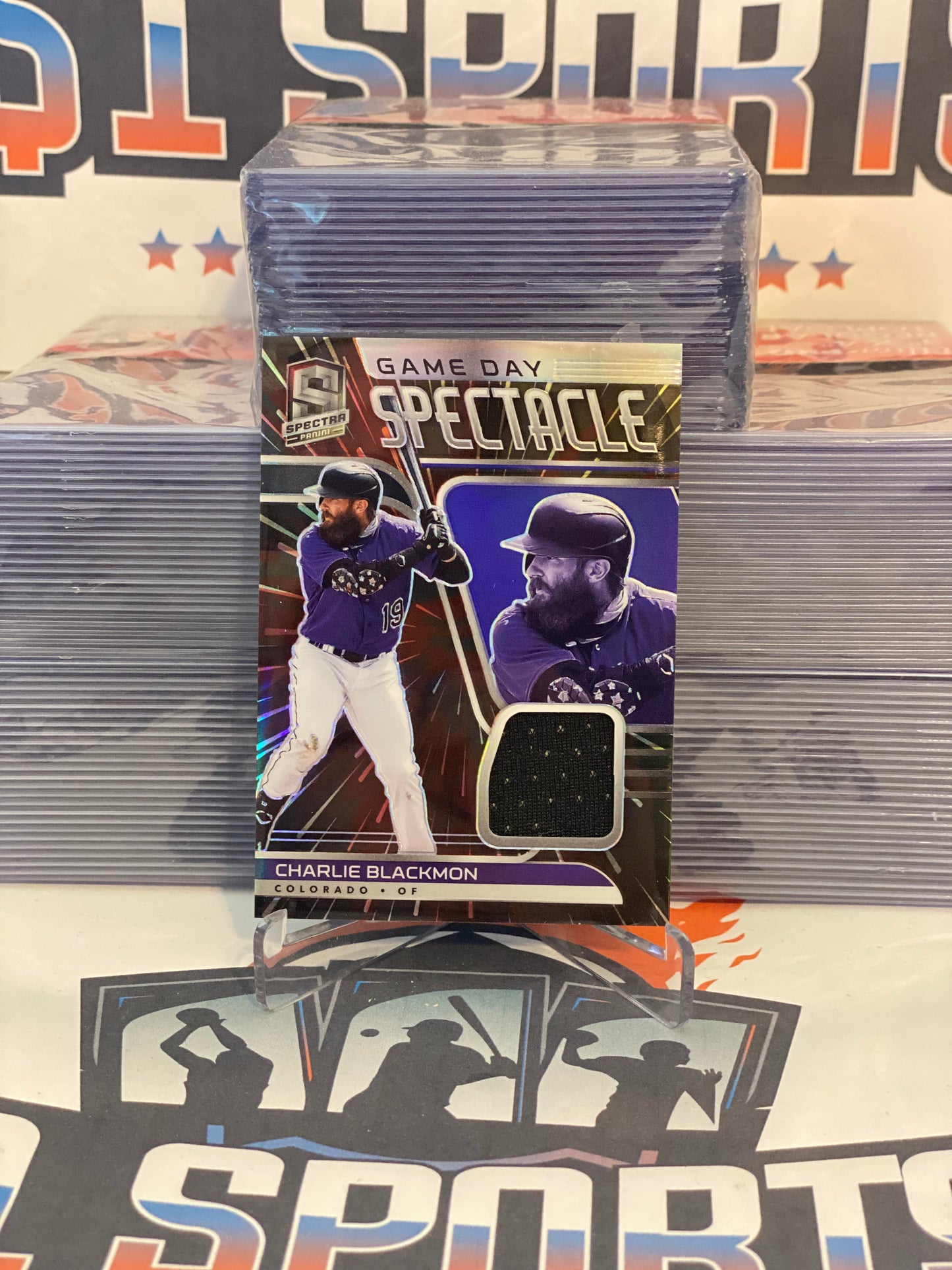 2021 Panini Spectra (Game Day Spectacle Relic Patch, Hyper Prizm 32/75) Charlie Blackmon #GDJ-CB