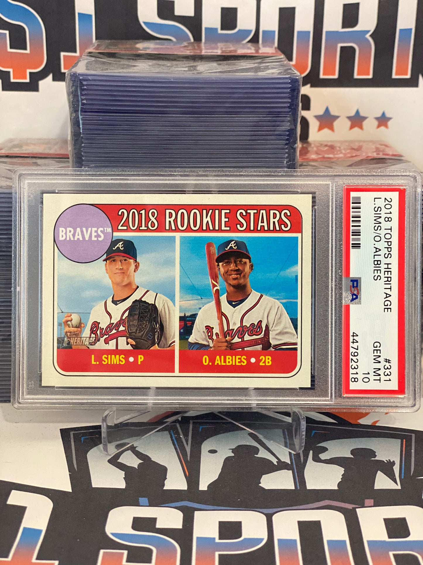 2018 Topps Heritage Ozzie Albies & Lucas Sims Rookie #331 - PSA 10