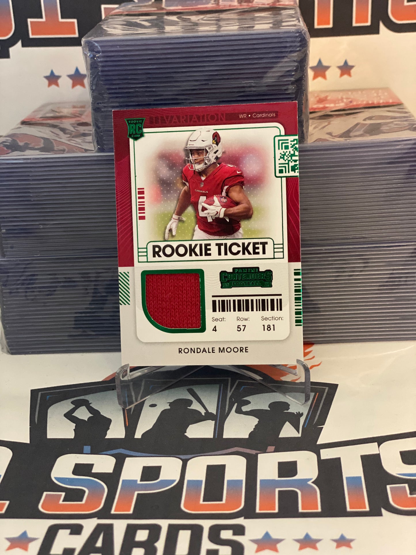 2021 Panini Contenders (Rookie Ticket Relic, Green) Rondale Moore #RSV-RMO