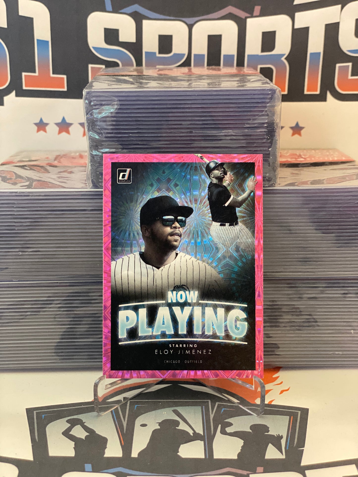 2020 Donruss (Pink Fireworks Prizm, Now Playing) Eloy Jimenez #NP-6