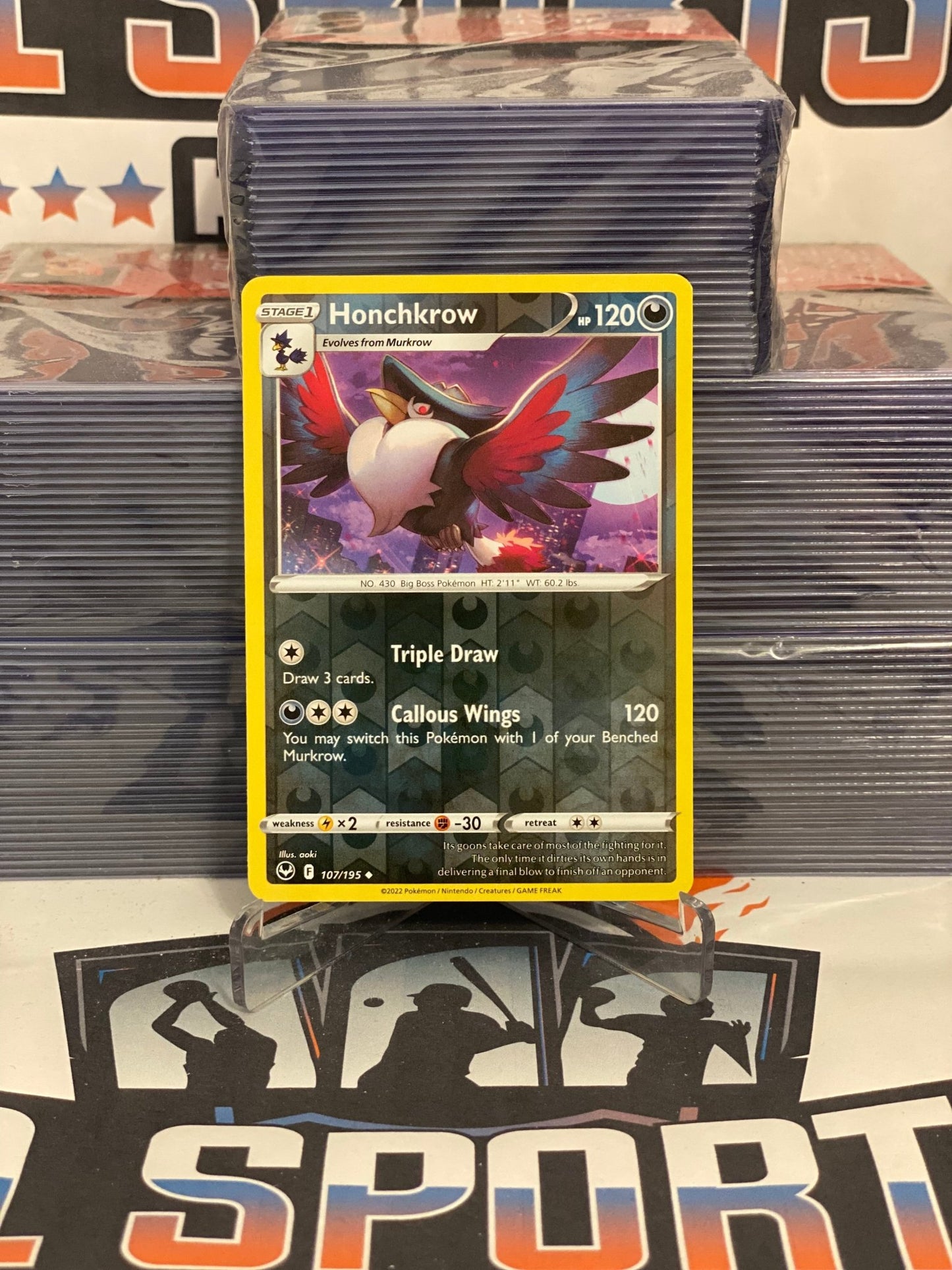 Pokemon TCG: Silver Tempest - Honchkrow (Holo, Uncommon) #107